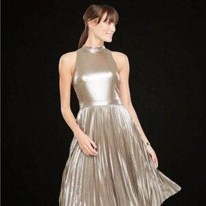 Ann Taylor Metallic Silver Halter Midi Dress